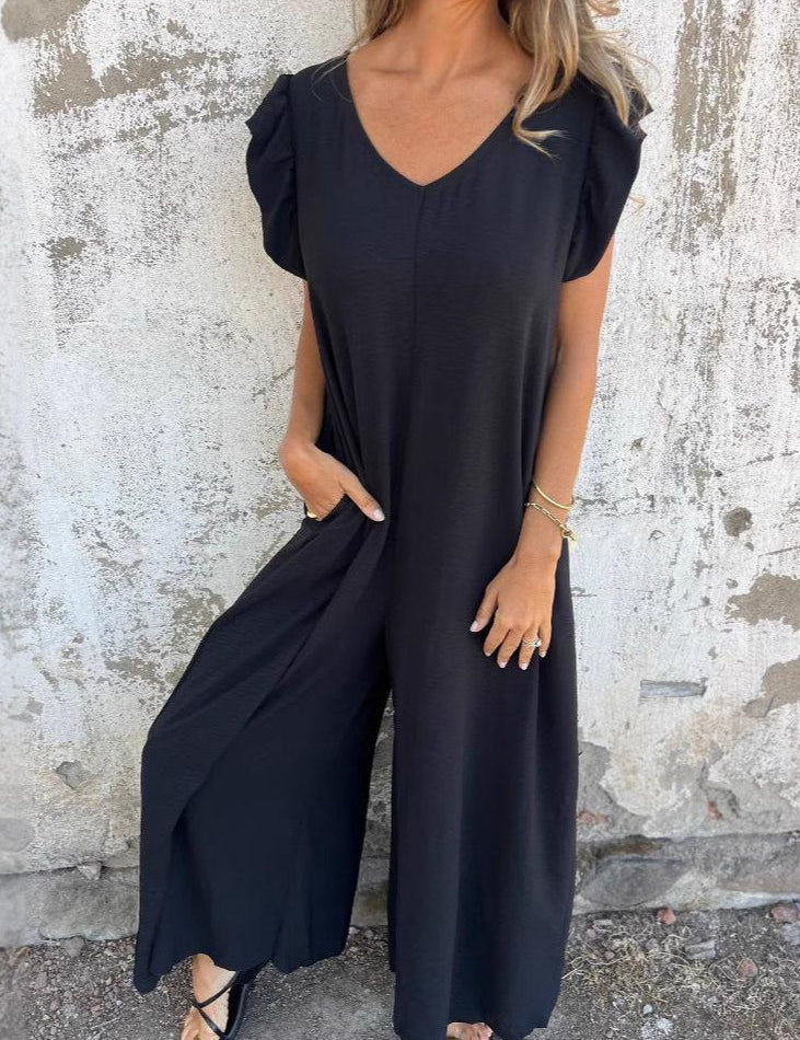 Mono sin mangas para mujer con cuello en V y bolsillos