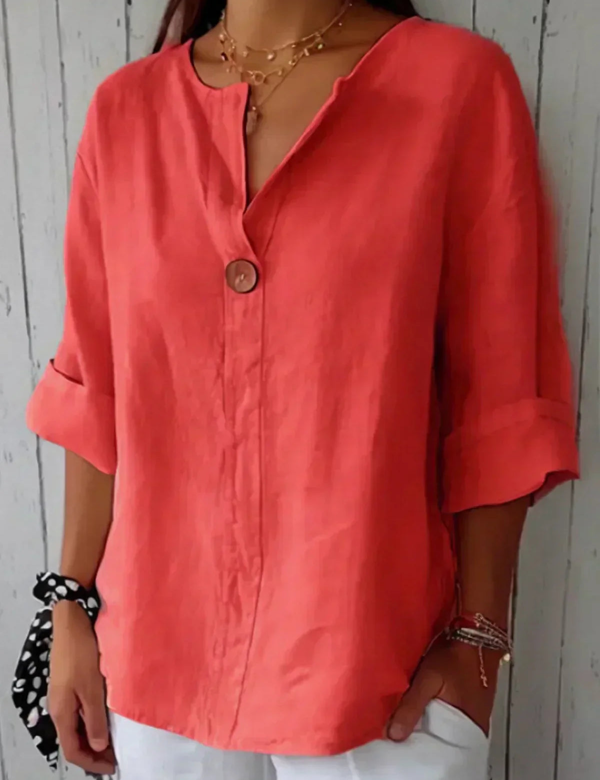 Blusa informal con cuello en V para mujer