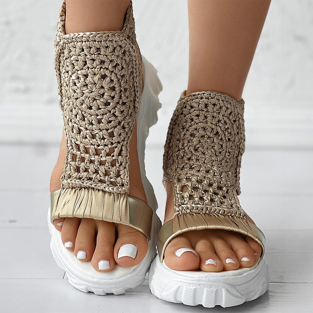 Sandalias de plataforma para mujer con parte superior de crochet y suela gruesa con textura