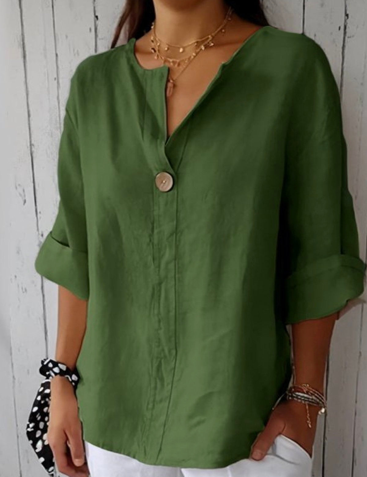 Blusa informal con cuello en V para mujer