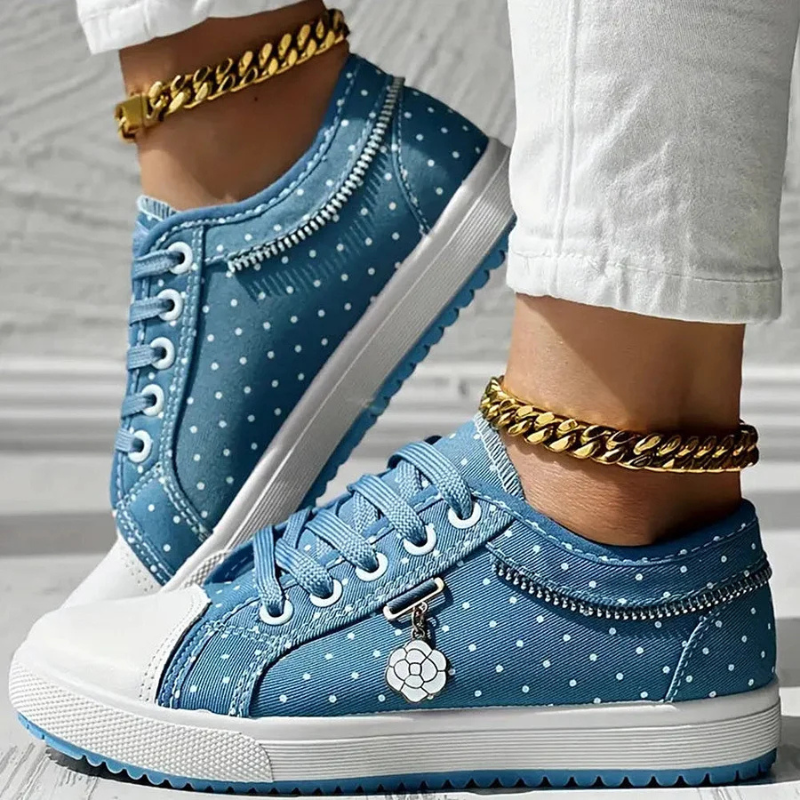 Zapatillas casuales para mujer con malla de encaje y diseño de lunares