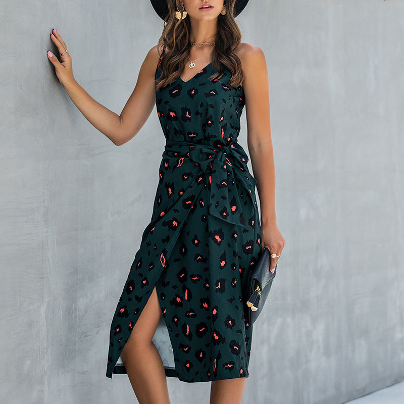 Vestido midi cruzado sin mangas para mujer con lazo lateral y abertura