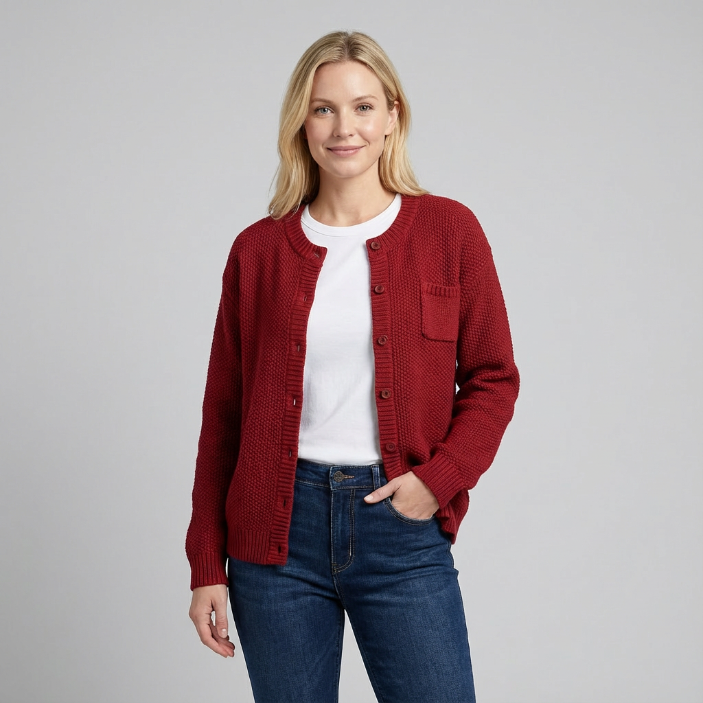 Cárdigan de punto extragrande para mujer con bolsillo y botones en la parte delantera