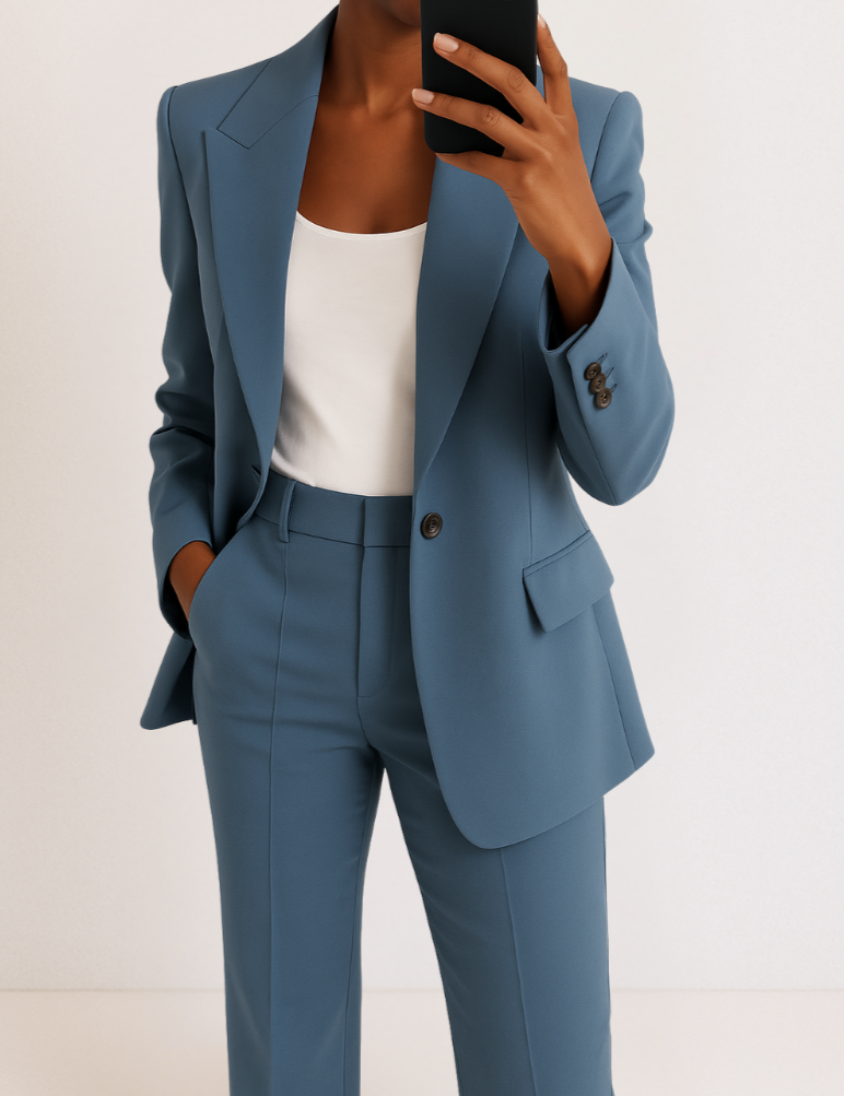 Conjunto de traje de dos piezas a medida para mujer con blazer y pantalón