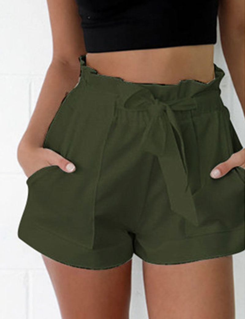 Pantalones cortos de cintura paperbag para mujer con cinturón y corte informal relajado