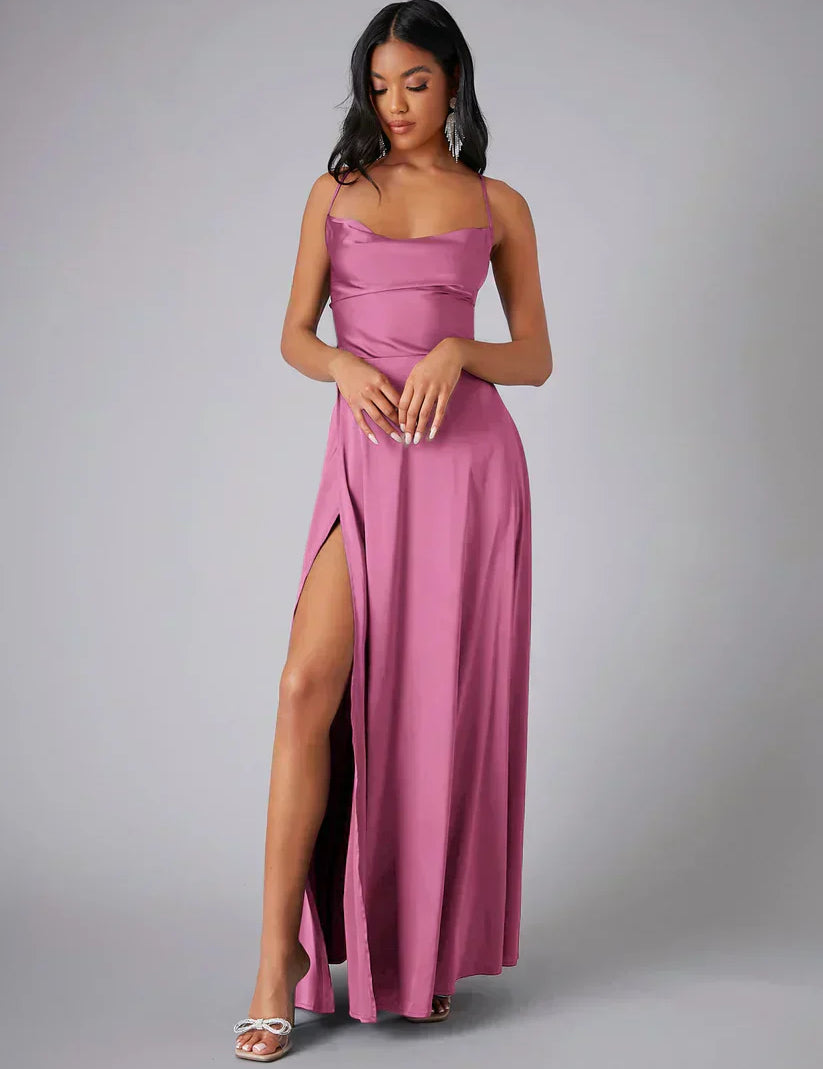 Women's Spaghetti Strap Evening Maxi Dress with High Slit