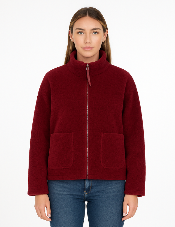 Chaqueta de invierno extragrande con cremallera y cuello alto para mujer