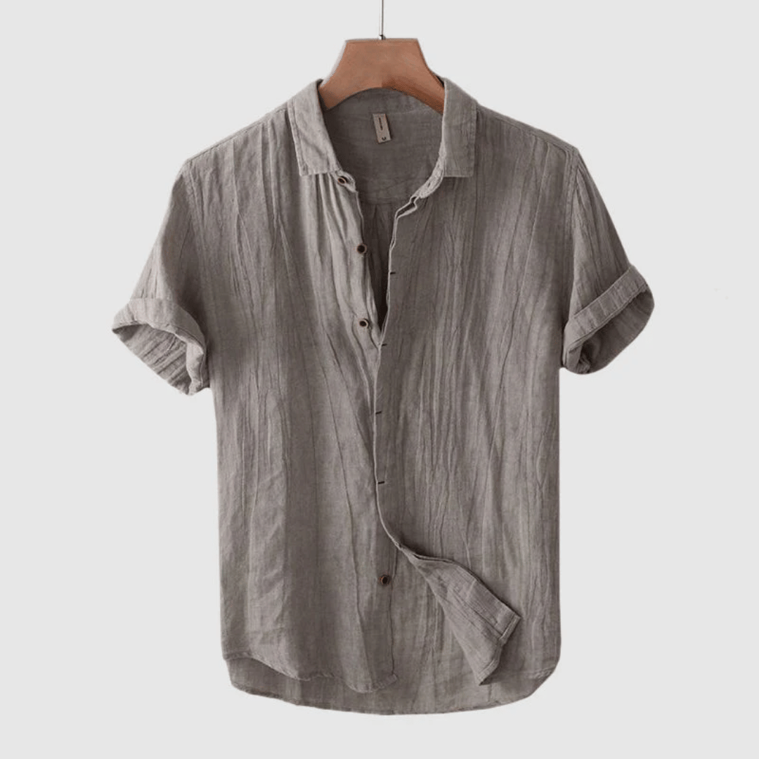 Camisa de lino de manga corta con botones para hombre