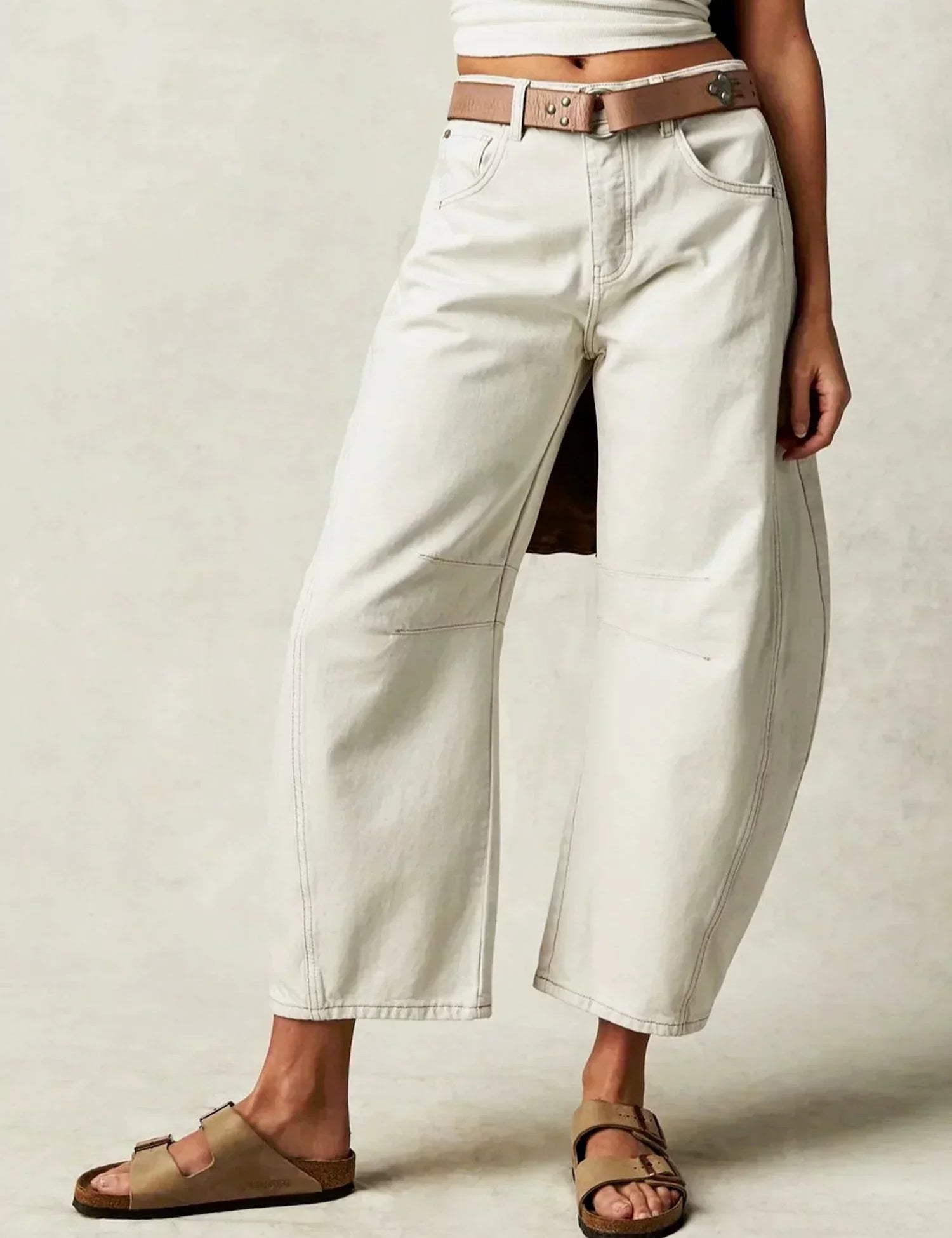 Vaqueros de barril con estampado de leopardo para mujer