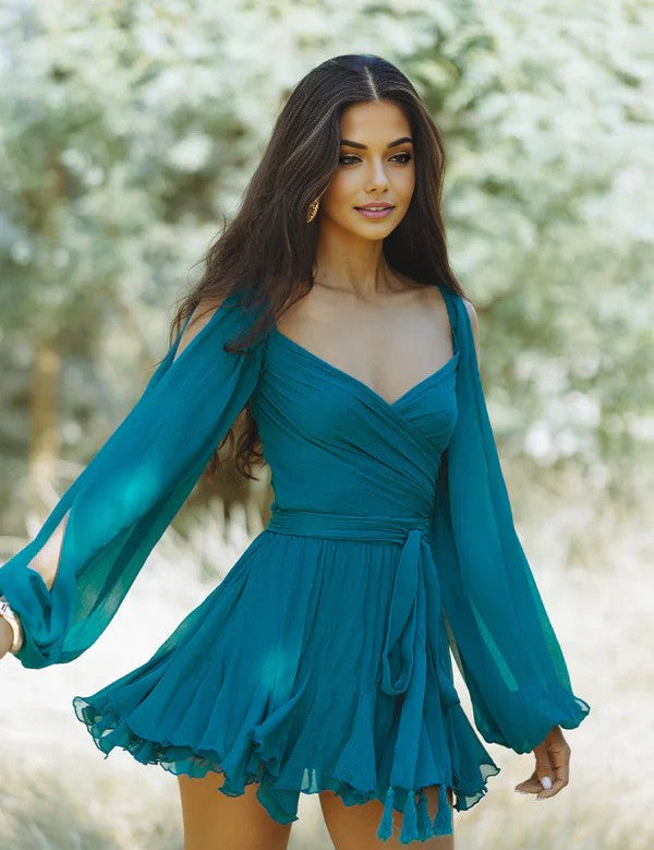 Minivestido elegante para mujer con pantalones cortos integrados