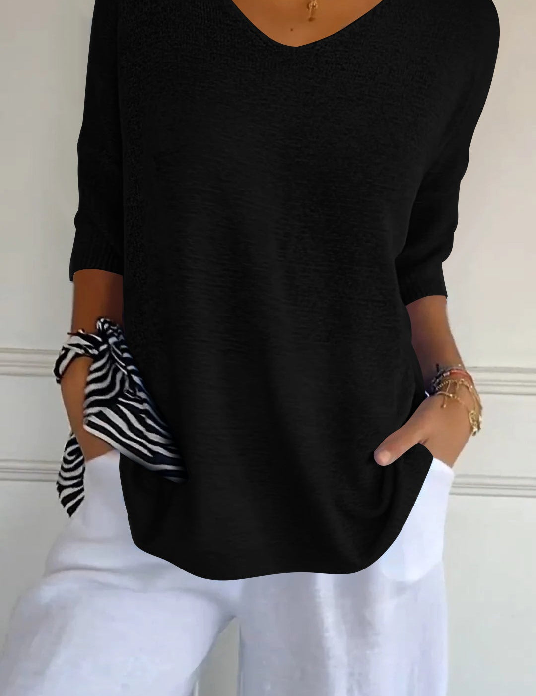 Top holgado con cuello en V para mujer