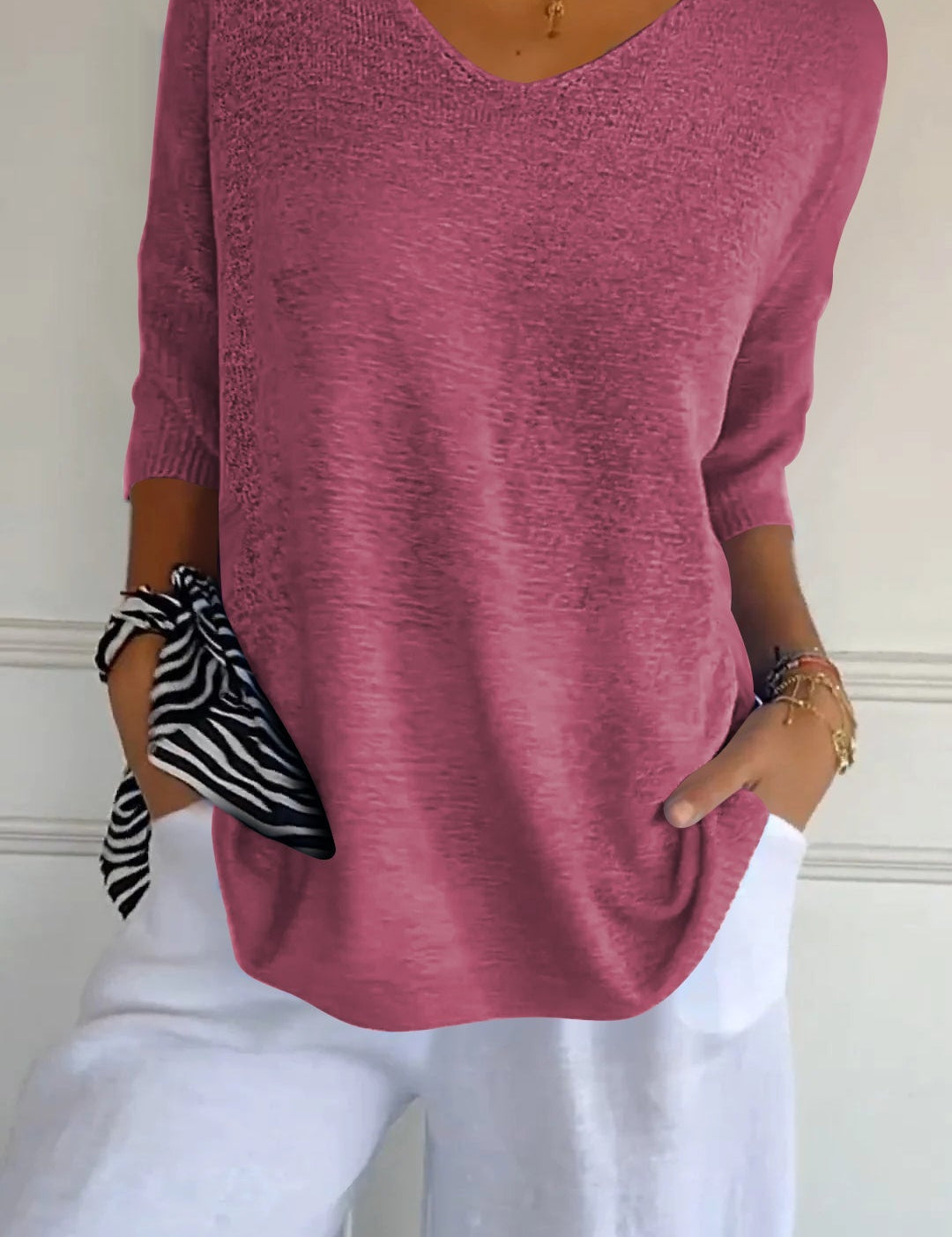 Top holgado con cuello en V para mujer