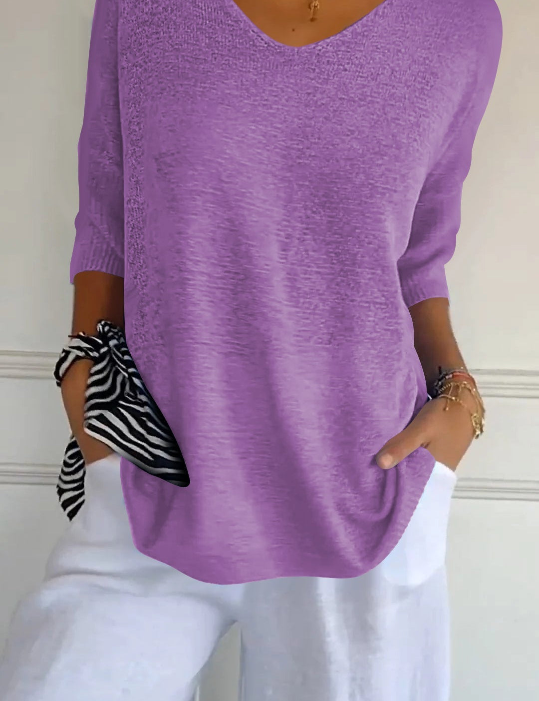 Top holgado con cuello en V para mujer