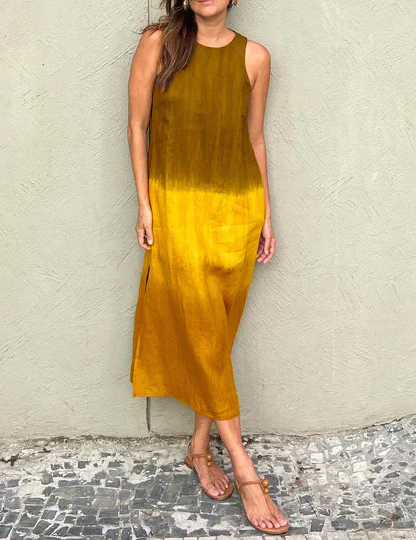 Women's Sleeveless Ombre Maxi Dress with Round Neckline