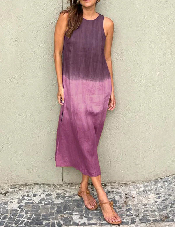 Women's Sleeveless Ombre Maxi Dress with Round Neckline