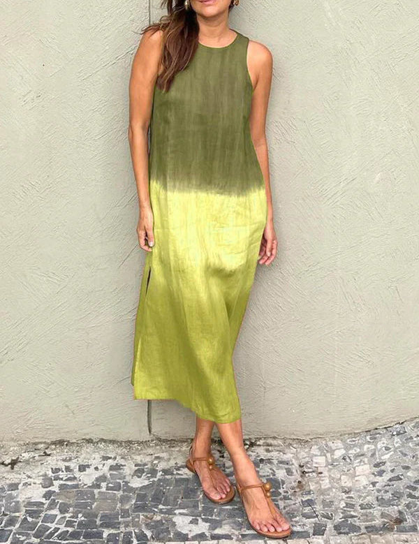 Women's Sleeveless Ombre Maxi Dress with Round Neckline
