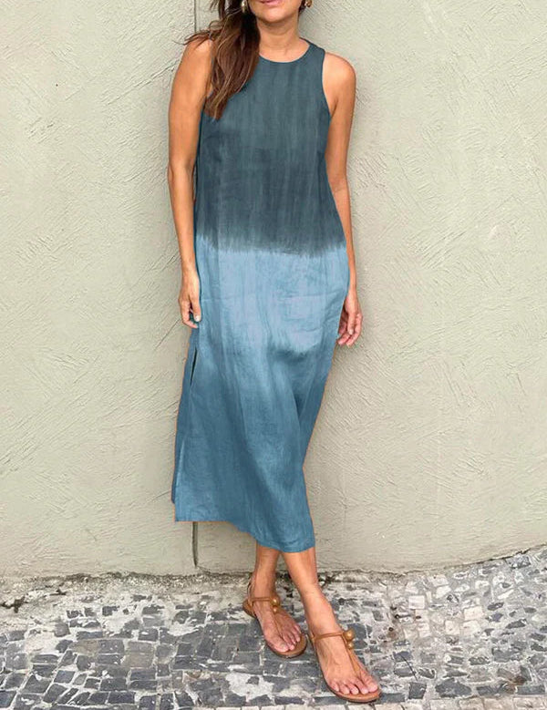Women's Sleeveless Ombre Maxi Dress with Round Neckline
