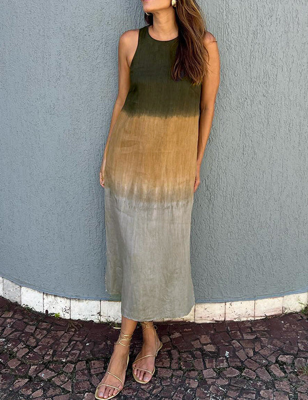 Women's Sleeveless Ombre Maxi Dress with Round Neckline