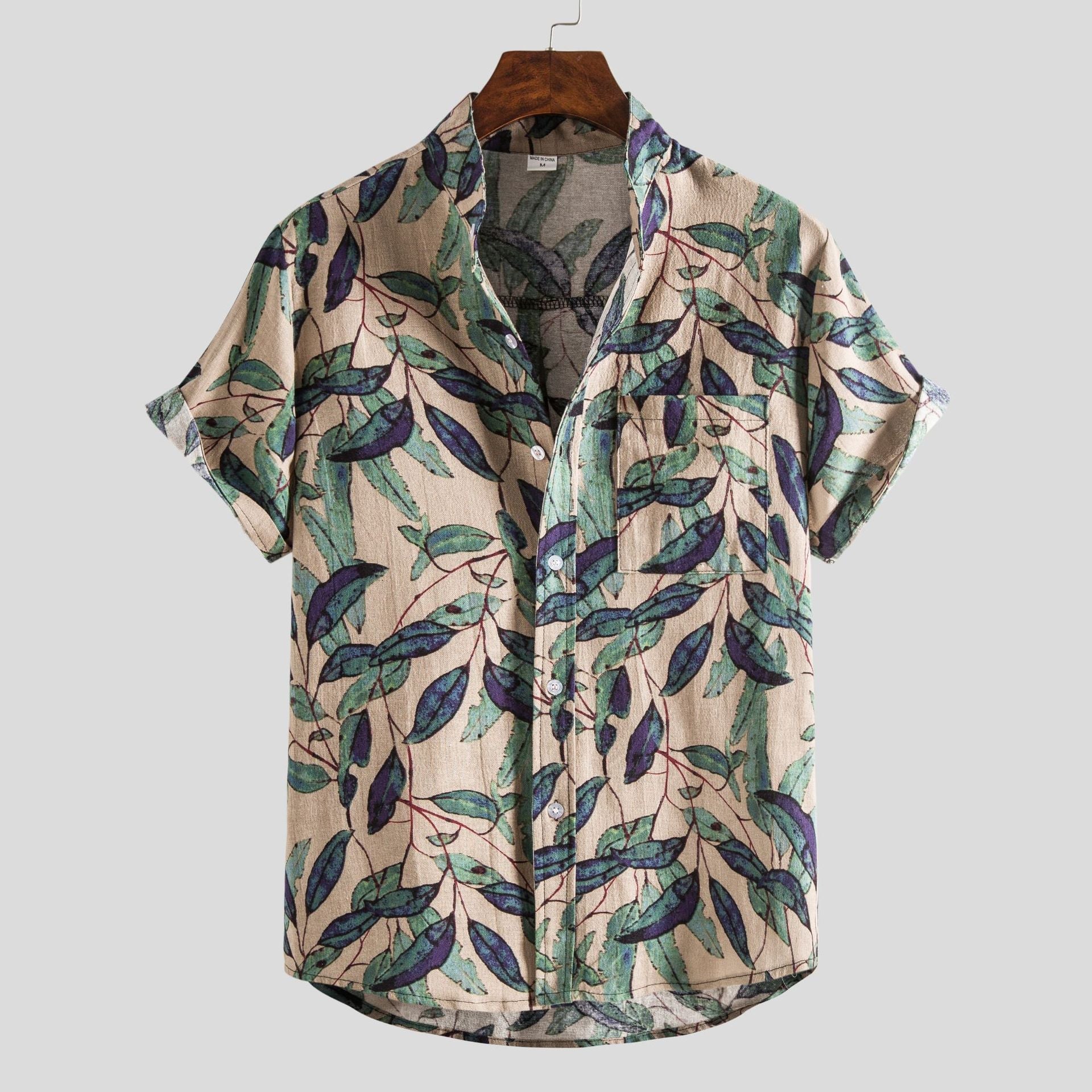 Camisa de manga corta abotonada para hombre con estampado geométrico étnico retro