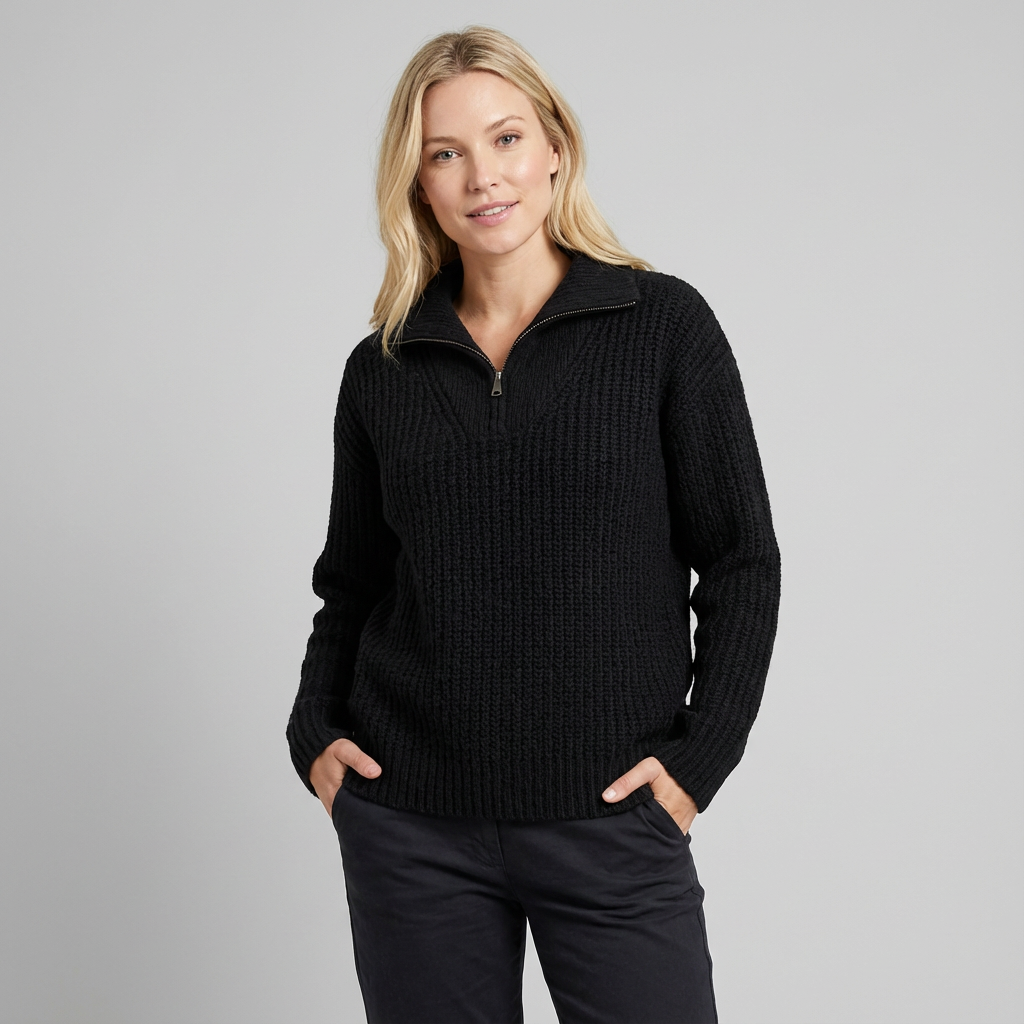 Jersey de mujer con media cremallera, cuello alto de punto texturizado y corte holgado
