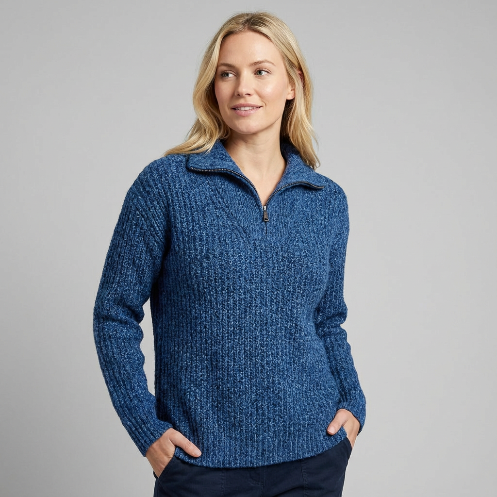 Jersey de mujer con media cremallera, cuello alto de punto texturizado y corte holgado