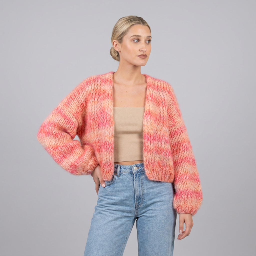 Cárdigan de punto grueso colorido para mujer con diseño frontal abierto