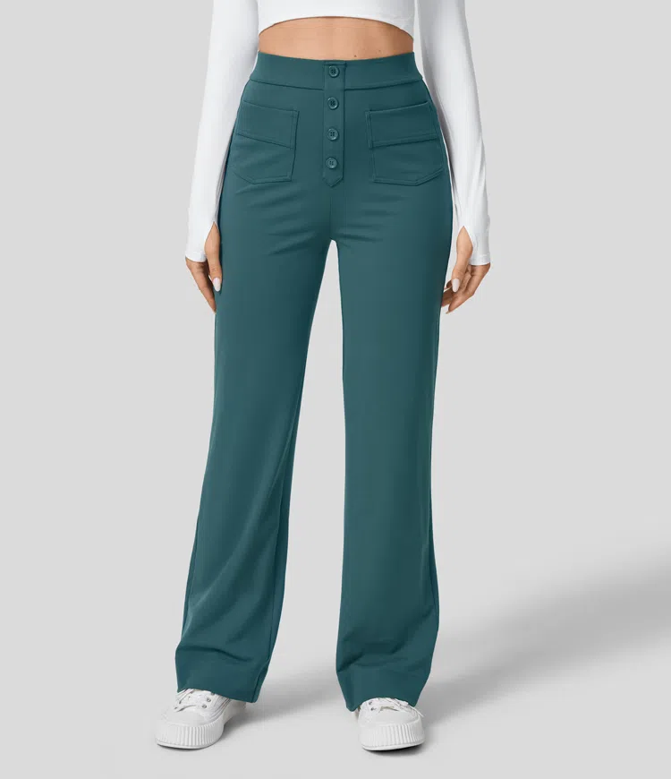 Pantalones rectos elegantes de cintura alta para mujer