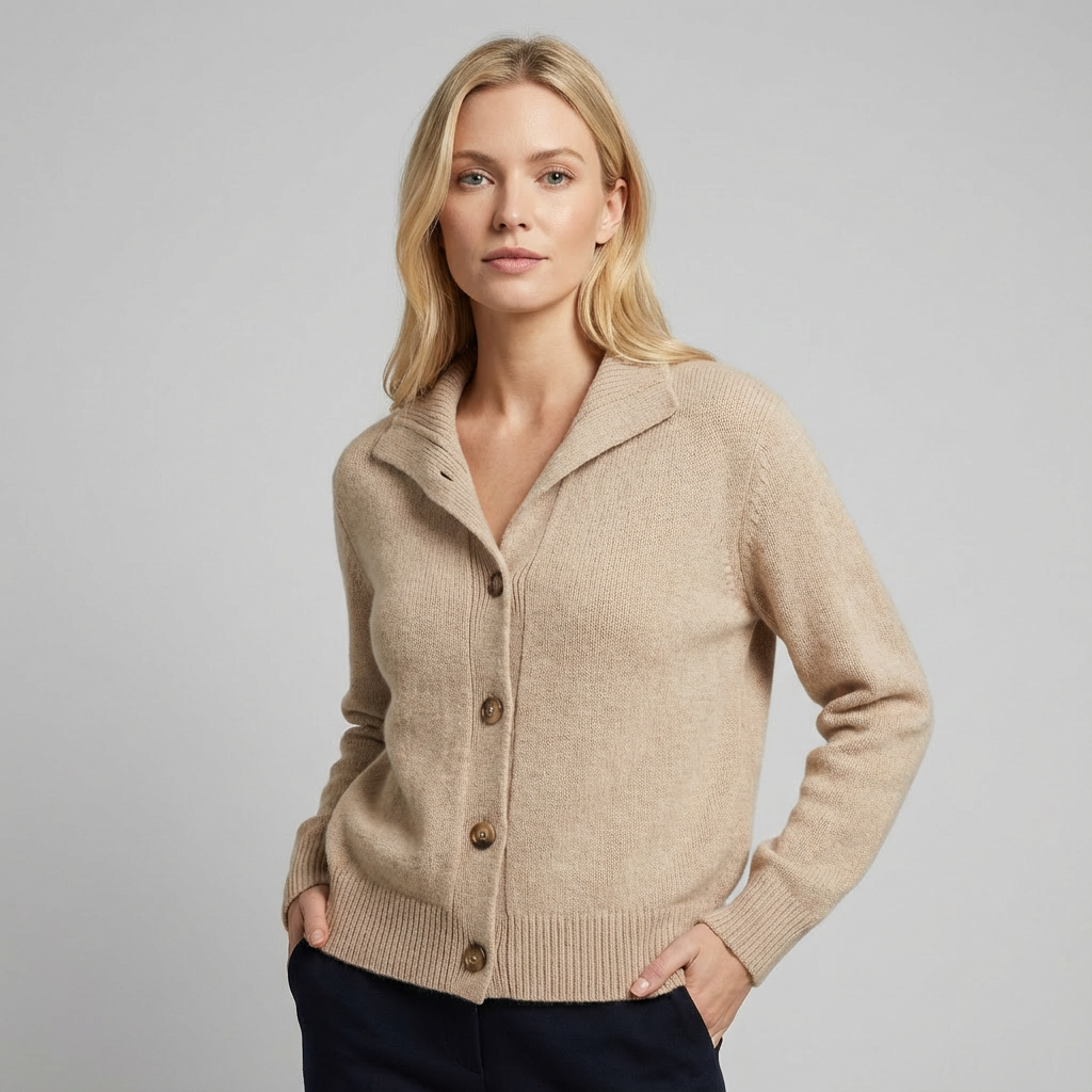 Cárdigan de punto con botones y cuello de solapa clásico para mujer