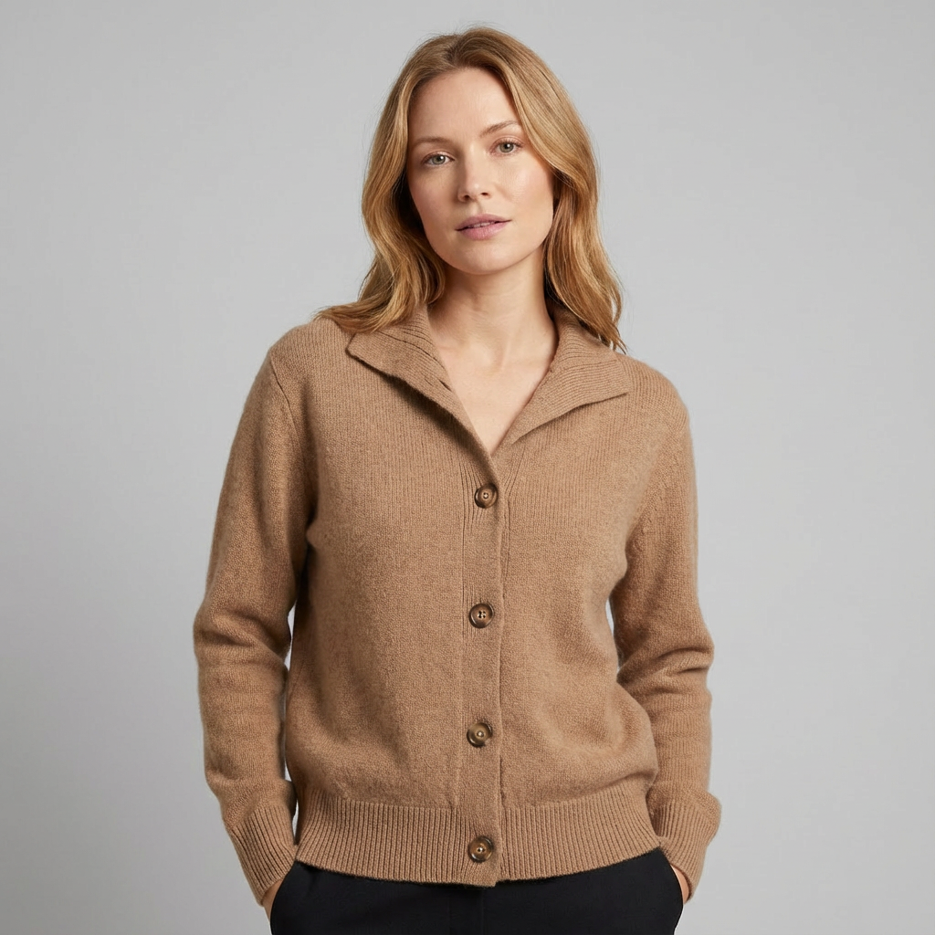 Cárdigan de punto con botones y cuello de solapa clásico para mujer