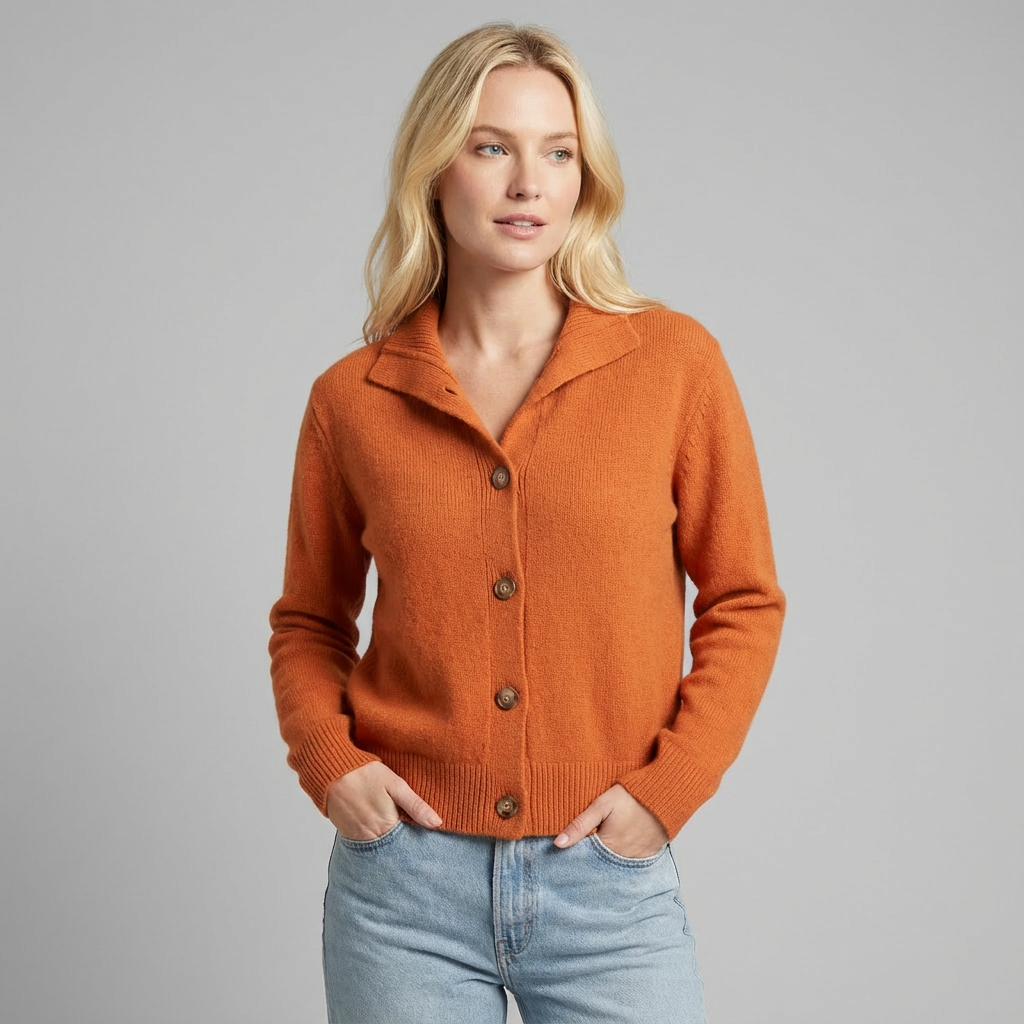 Cárdigan de punto con botones y cuello de solapa clásico para mujer