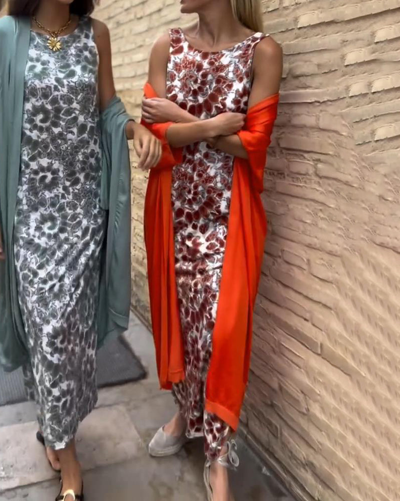 Mono sin mangas estampado para mujer con superposición drapeada relajada