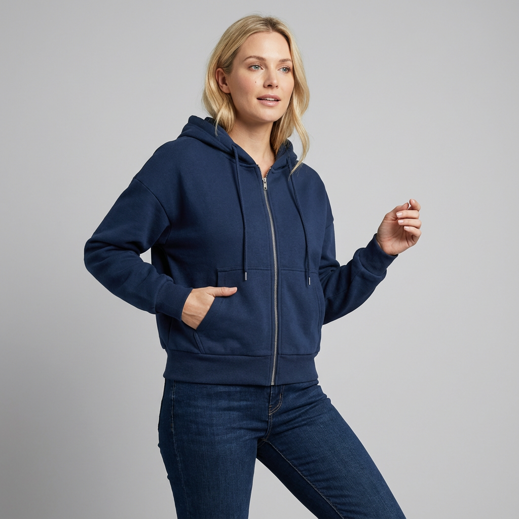 Sudadera con capucha extragrande, corta, con cremallera y bolsillos para mujer