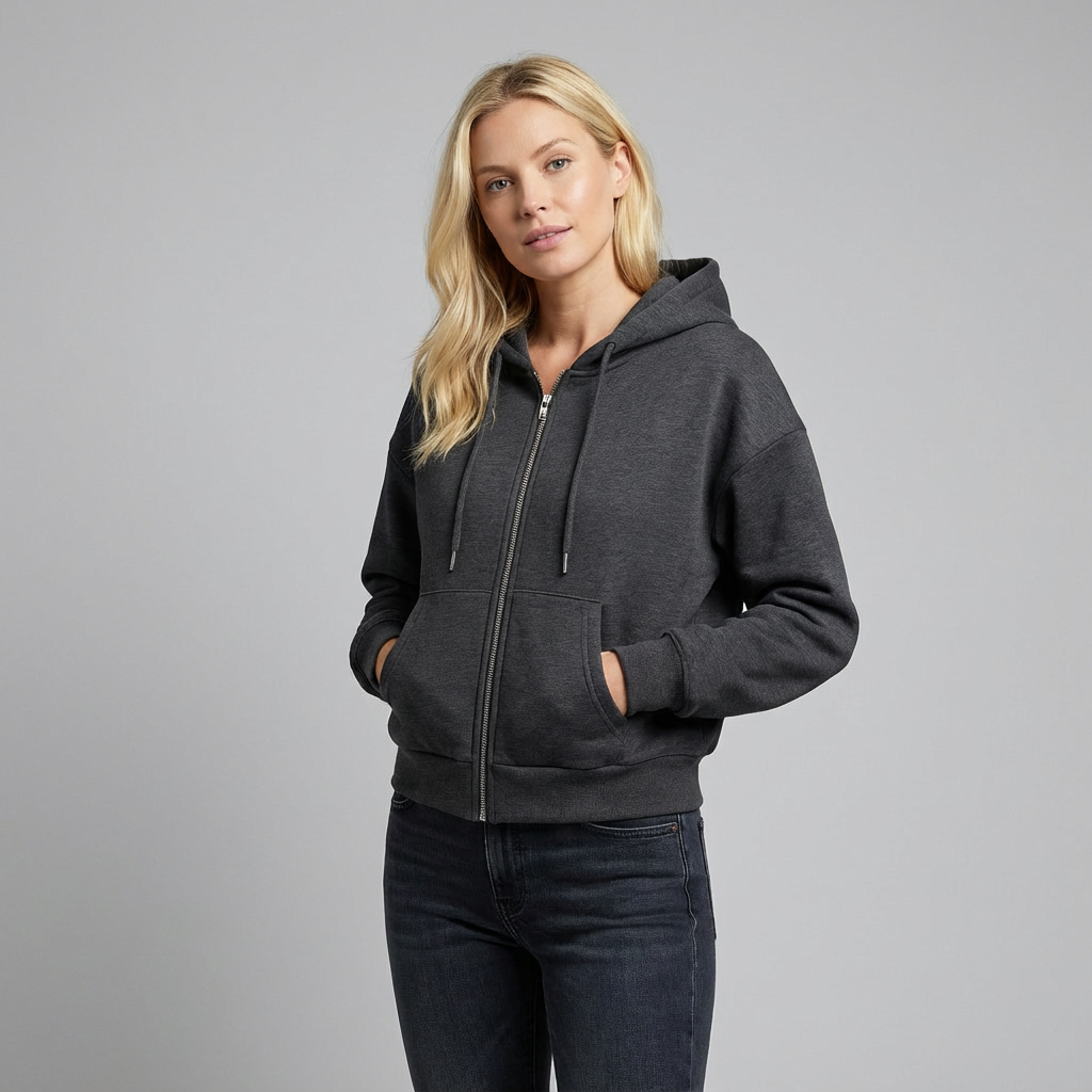 Sudadera con capucha extragrande, corta, con cremallera y bolsillos para mujer