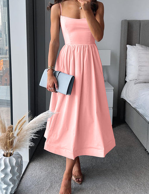 Vestido midi de corte A con tirantes finos para mujer