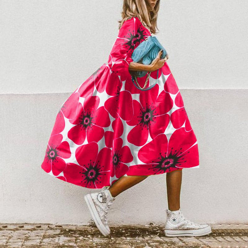 Vestido midi extragrande con estampado floral para mujer: corte holgado e informal