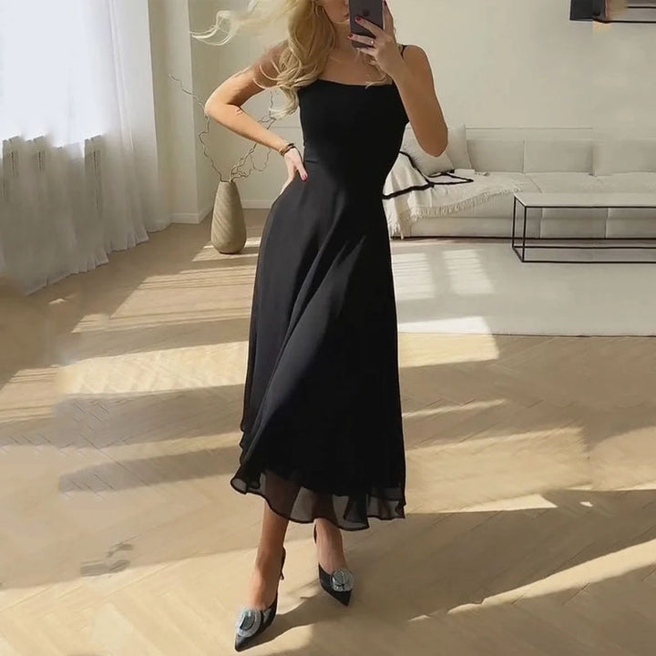 Vestido midi de corte A con escote cuadrado para mujer