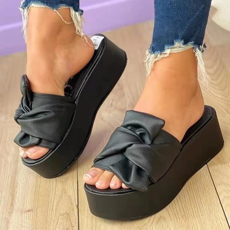 Sandalias de plataforma con detalle de lazo para mujer