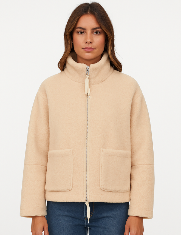Chaqueta de invierno extragrande con cremallera y cuello alto para mujer