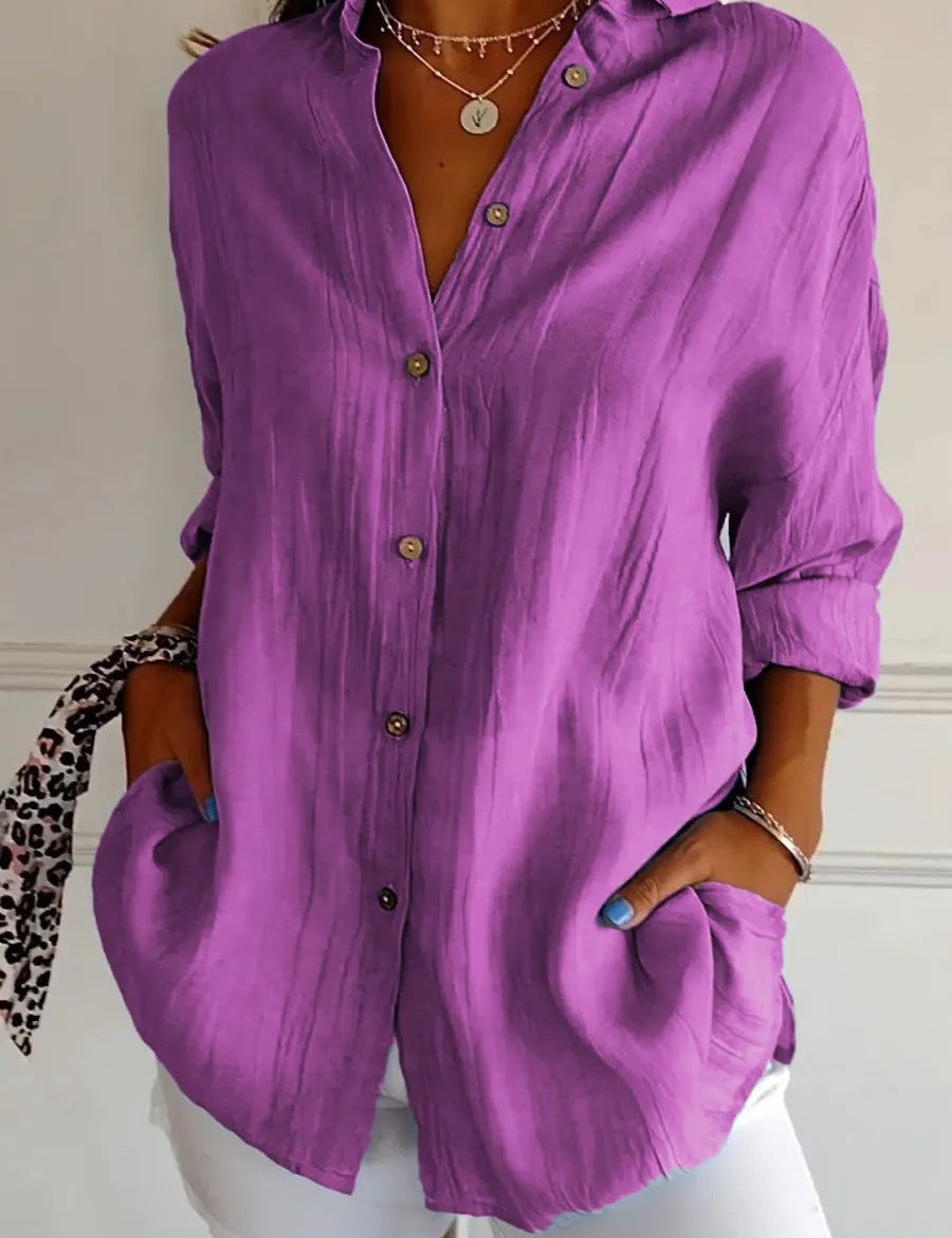 Camisa de mujer con botones, solapa y mangas largas