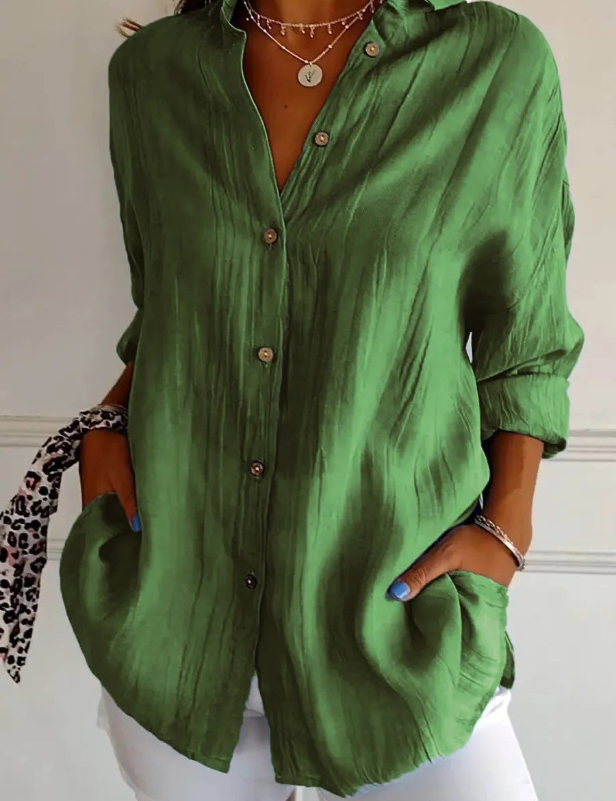 Camisa de mujer con botones, solapa y mangas largas