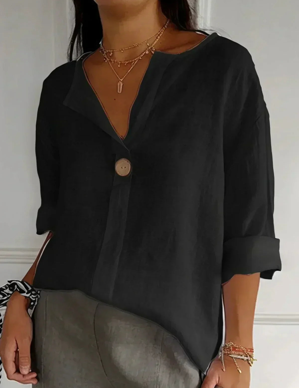 Blusa informal con cuello en V para mujer