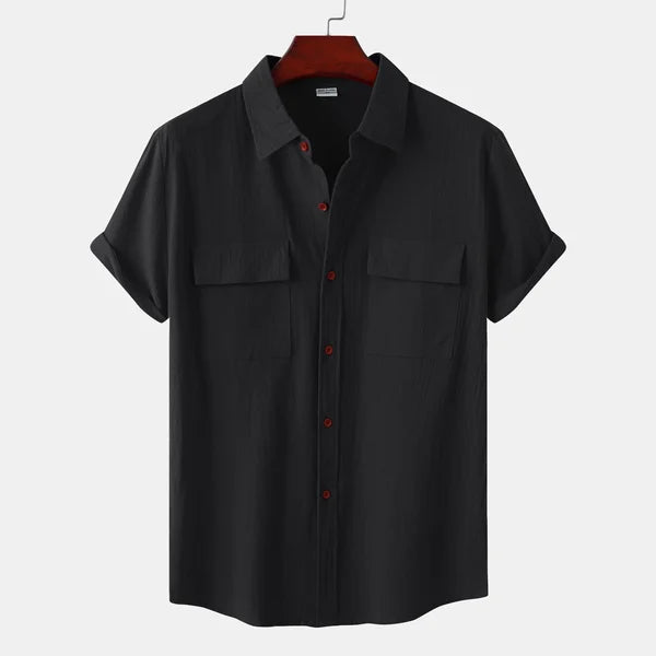Camisa informal de manga corta para hombre con bolsillos delanteros y cierre de botones