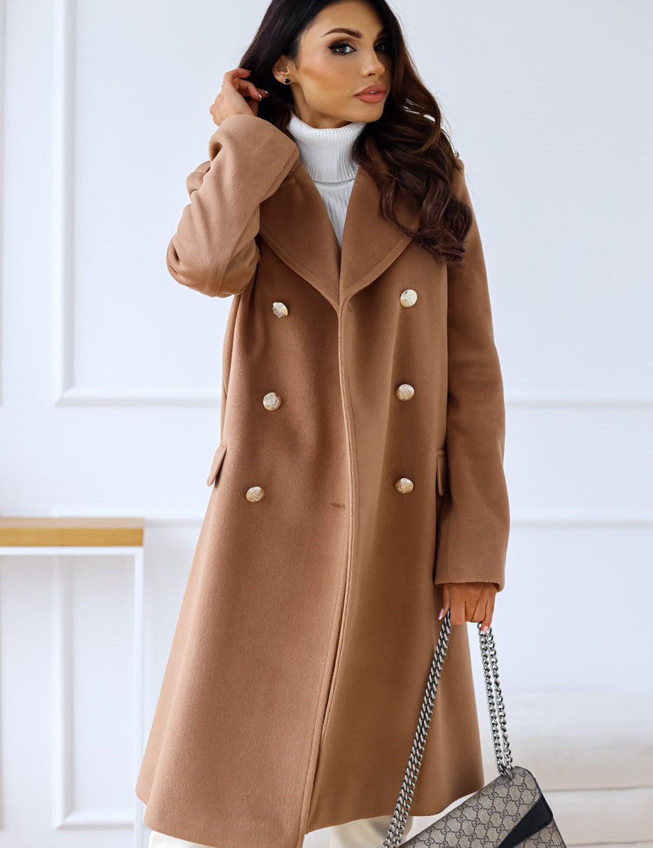 Gabardina de lana elegante de dos piezas con doble botonadura para mujer para invierno