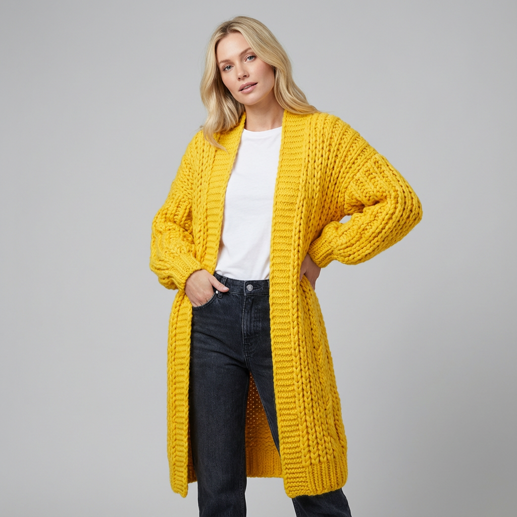Cárdigan largo de punto grueso para mujer con corte holgado y acogedor