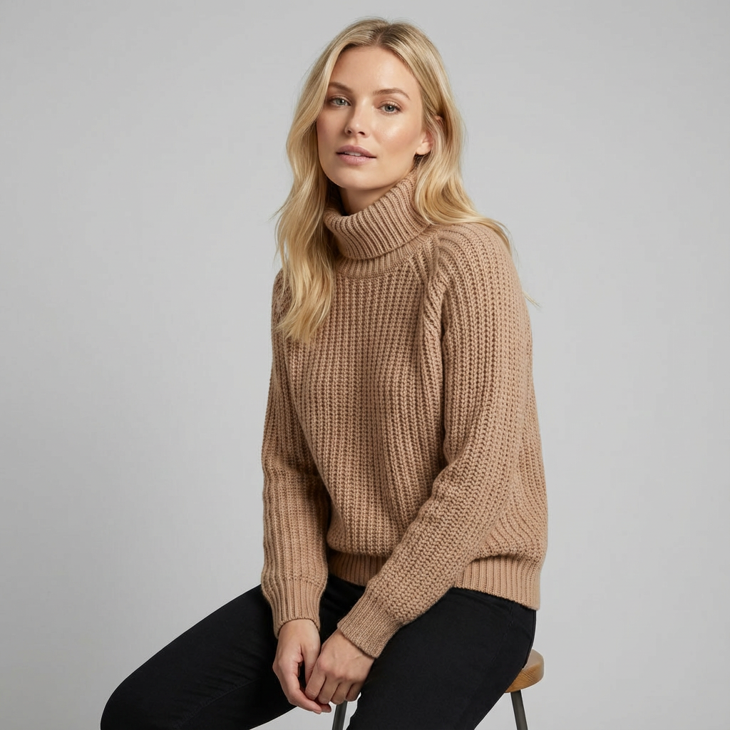 Jersey de cuello alto de punto para mujer con corte relajado