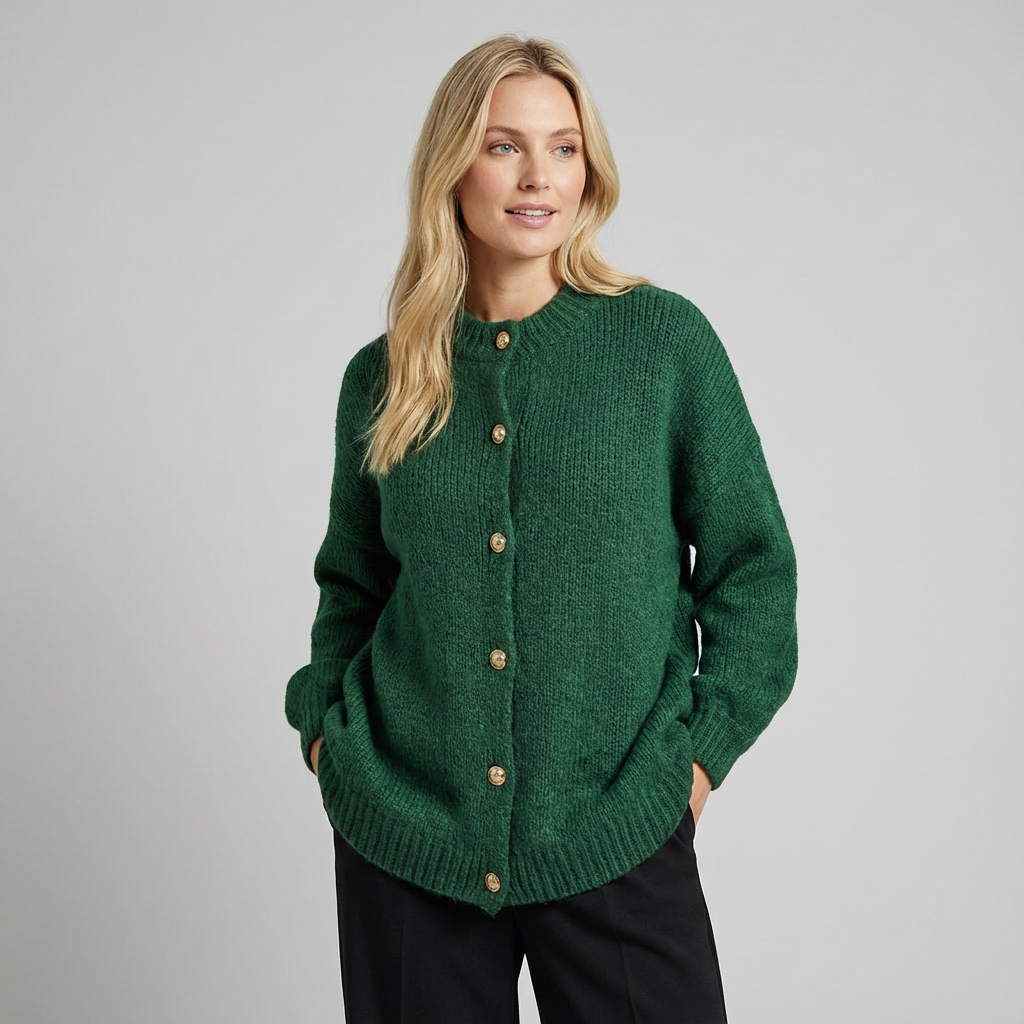 Cárdigan de punto con botones para mujer, cuello y puños acanalados