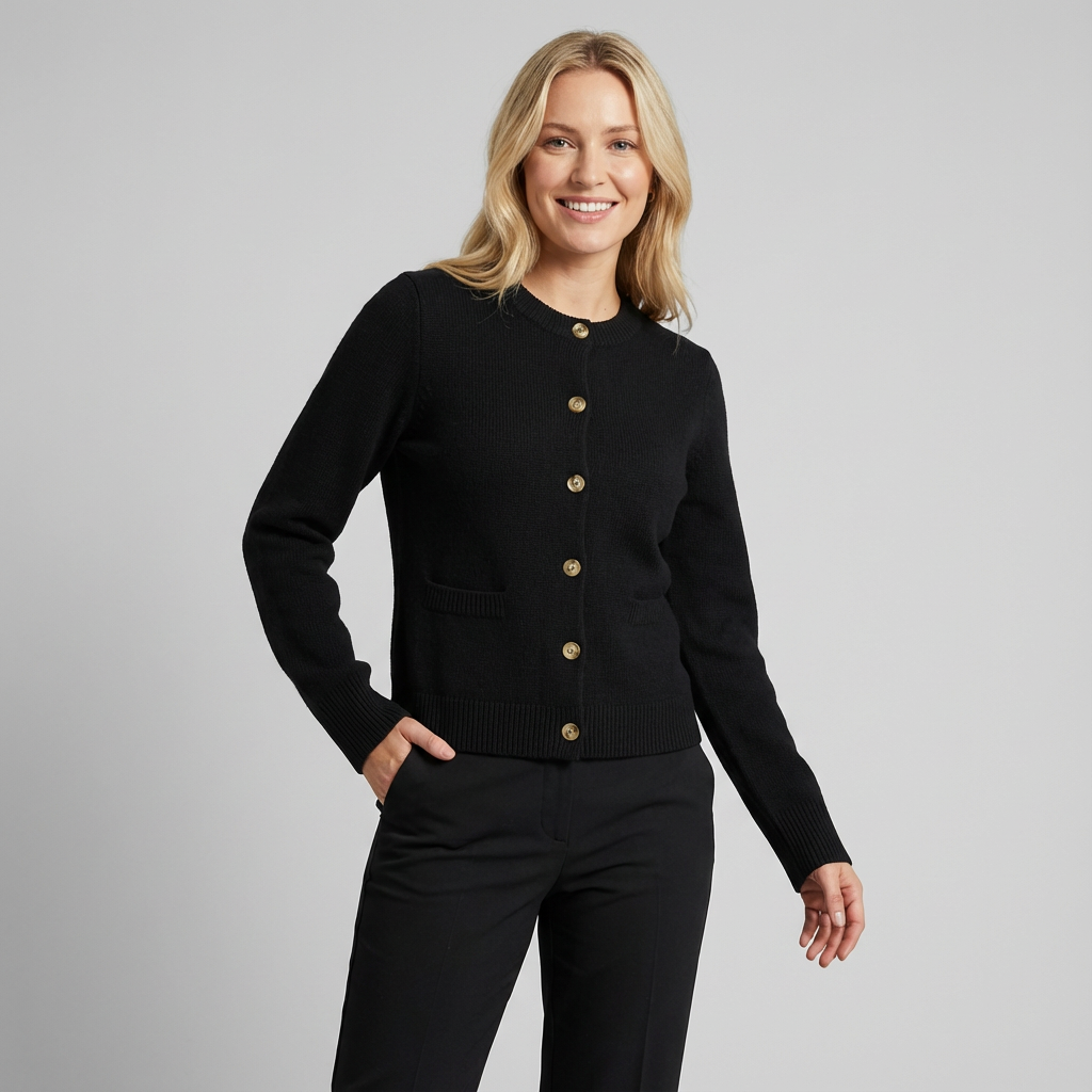 Cárdigan elegante de mujer con botones, cuello redondo y corte ajustado