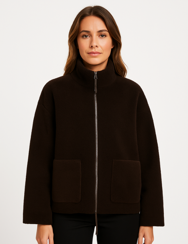 Chaqueta de invierno extragrande con cremallera y cuello alto para mujer