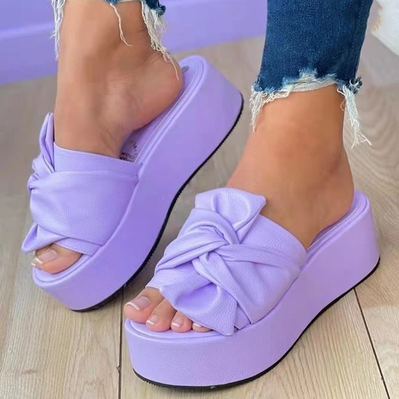 Sandalias de plataforma con detalle de lazo para mujer