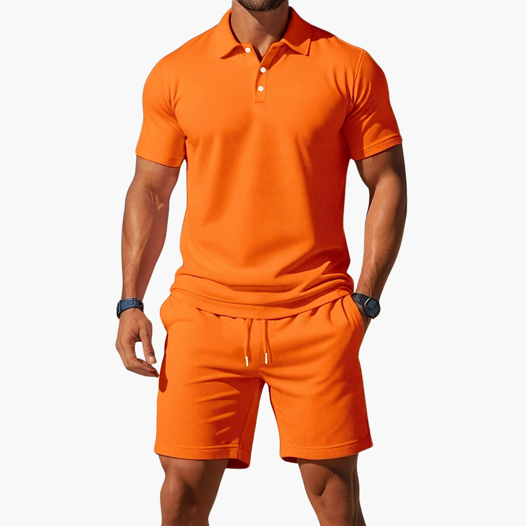 Conjunto de polo y pantalón corto de manga corta para hombre con cintura con cordón